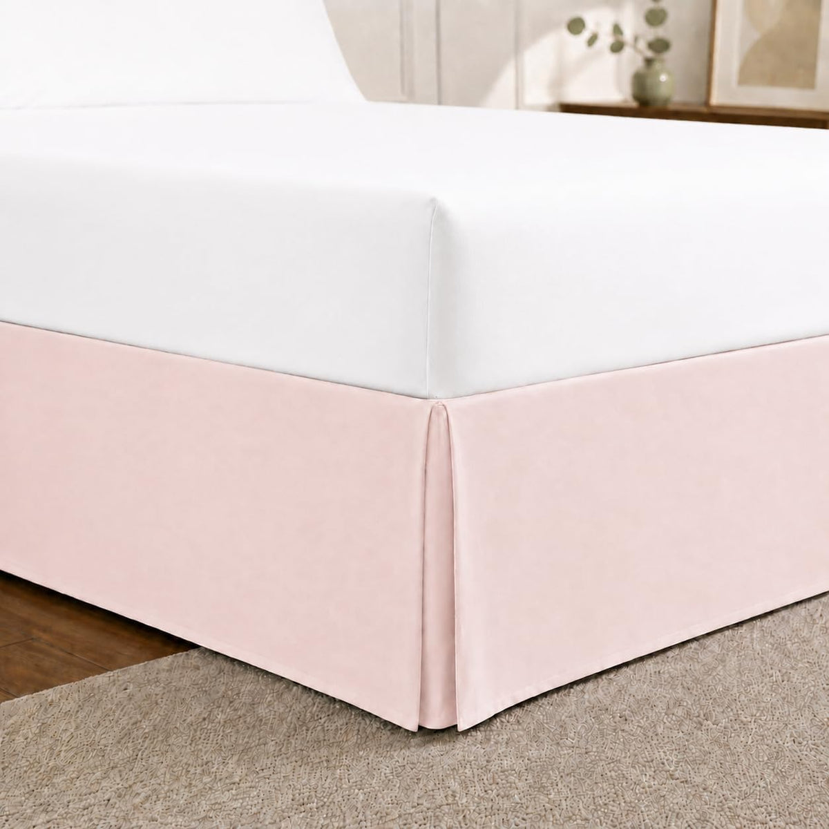 Queen Bed Skirt, 14" Drop Dust Ruffle, Blush