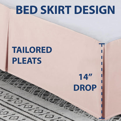 Queen Bed Skirt, 14" Drop Dust Ruffle, Blush