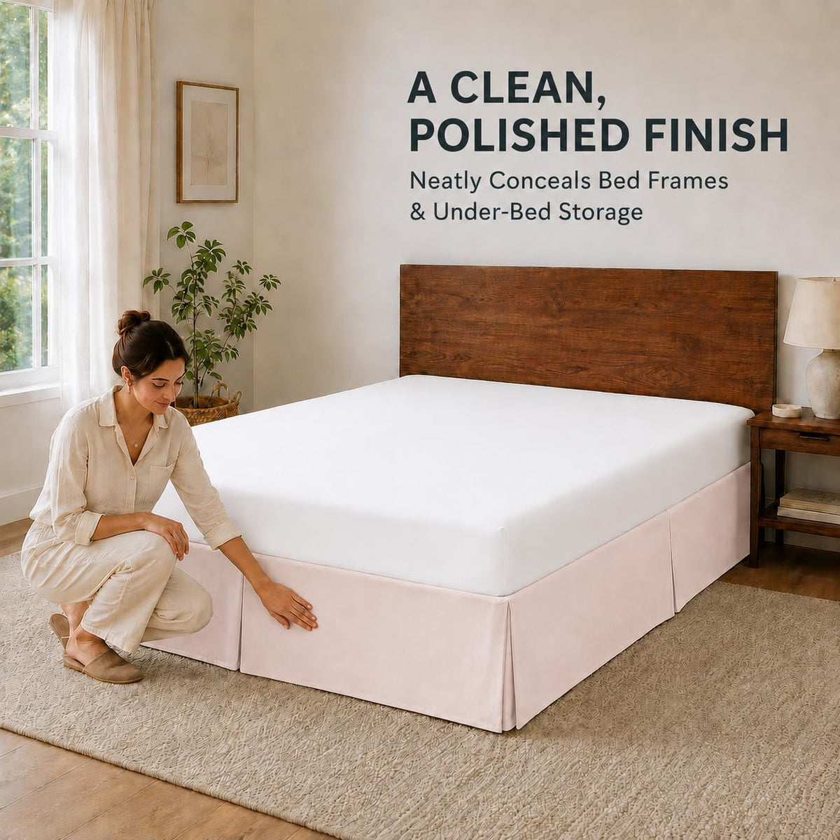 Queen Bed Skirt, 14" Drop Dust Ruffle, Blush