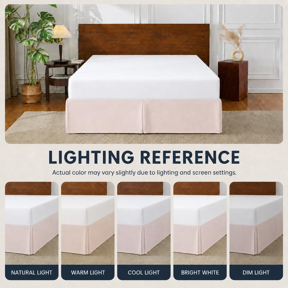 Queen Bed Skirt, 14" Drop Dust Ruffle, Blush