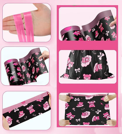 50pcs 4 Gallon Trash Bags Drawstring Tear-Free Separated Plastic Can Liner for Bathroom Office Home Bedroom Small Garbage Basket Bags (Black Pink, 50Counts)