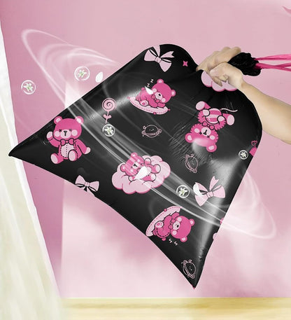 50pcs 4 Gallon Trash Bags Drawstring Tear-Free Separated Plastic Can Liner for Bathroom Office Home Bedroom Small Garbage Basket Bags (Black Pink, 50Counts)