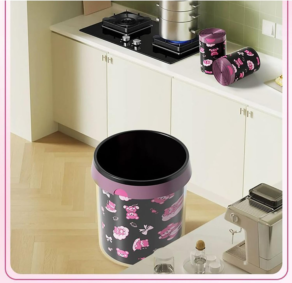50pcs 4 Gallon Trash Bags Drawstring Tear-Free Separated Plastic Can Liner for Bathroom Office Home Bedroom Small Garbage Basket Bags (Black Pink, 50Counts)