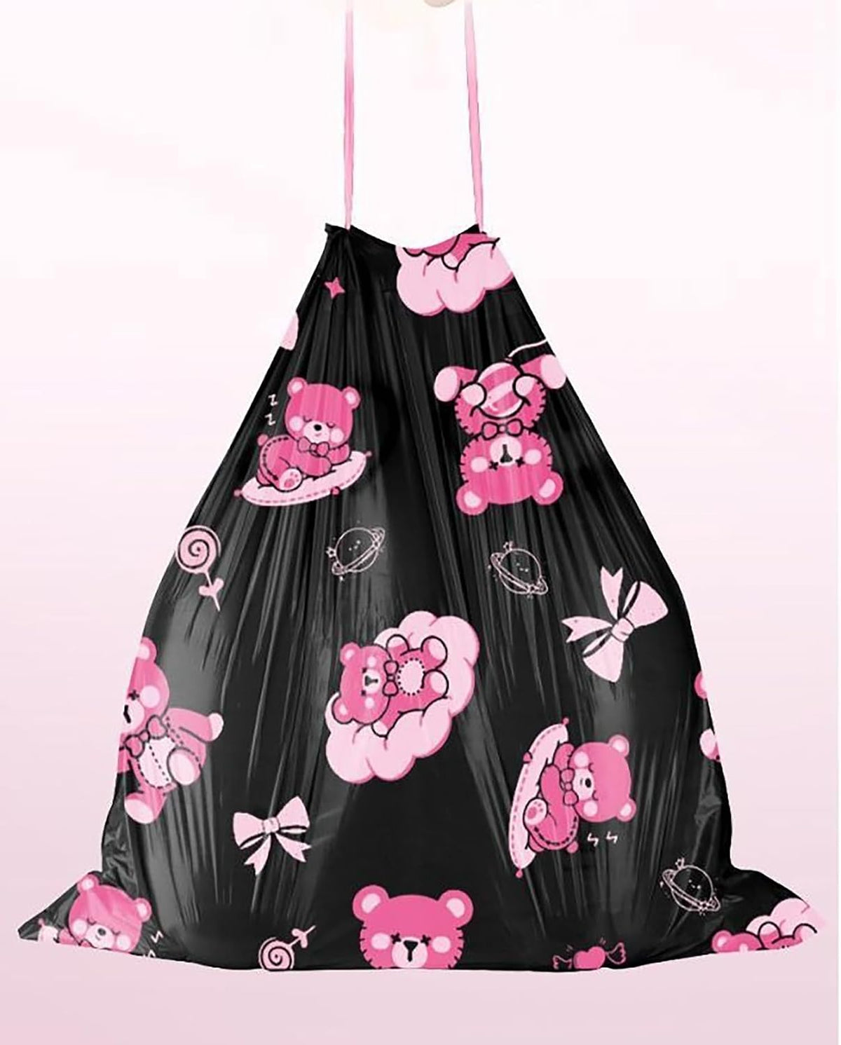 50pcs 4 Gallon Trash Bags Drawstring Tear-Free Separated Plastic Can Liner for Bathroom Office Home Bedroom Small Garbage Basket Bags (Black Pink, 50Counts)
