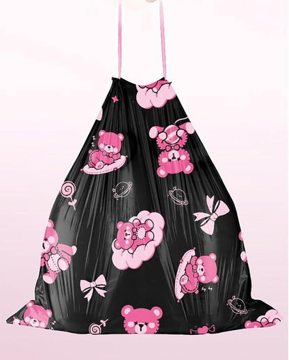 50pcs 4 Gallon Trash Bags Drawstring Tear-Free Separated Plastic Can Liner for Bathroom Office Home Bedroom Small Garbage Basket Bags (Black Pink, 50Counts)