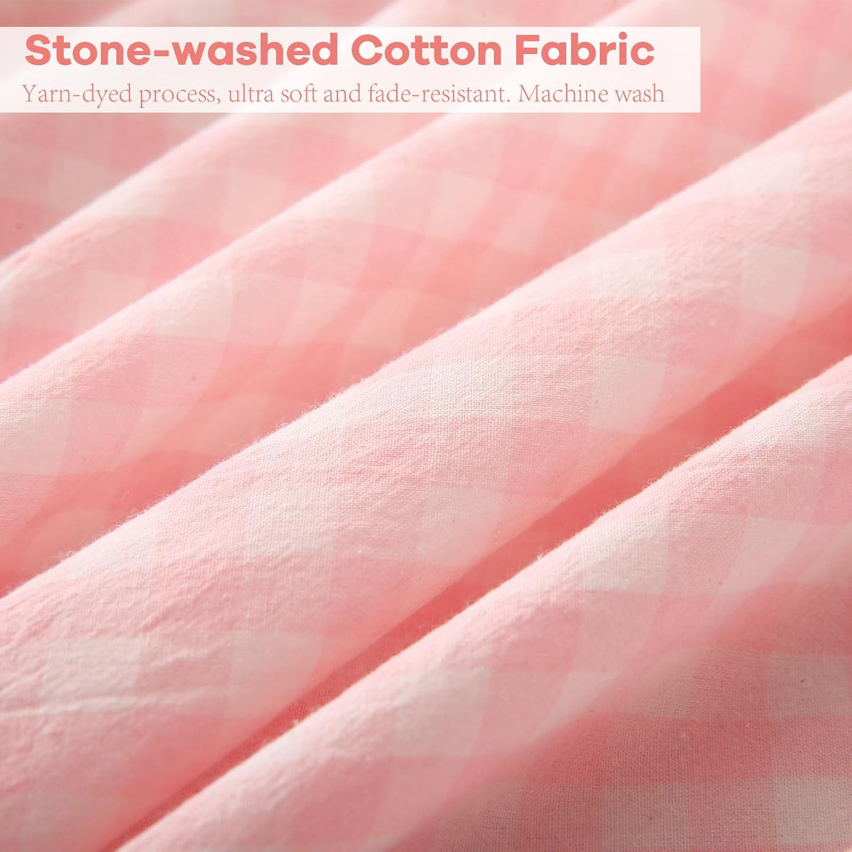 Peach Blush White Gingham Ruffle Sheets Full Size 4-Piece Set