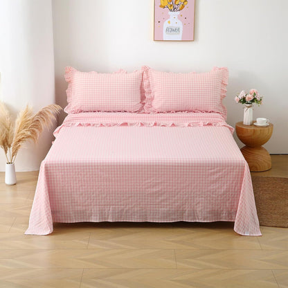 Peach Blush White Gingham Ruffle Sheets Full Size 4-Piece Set