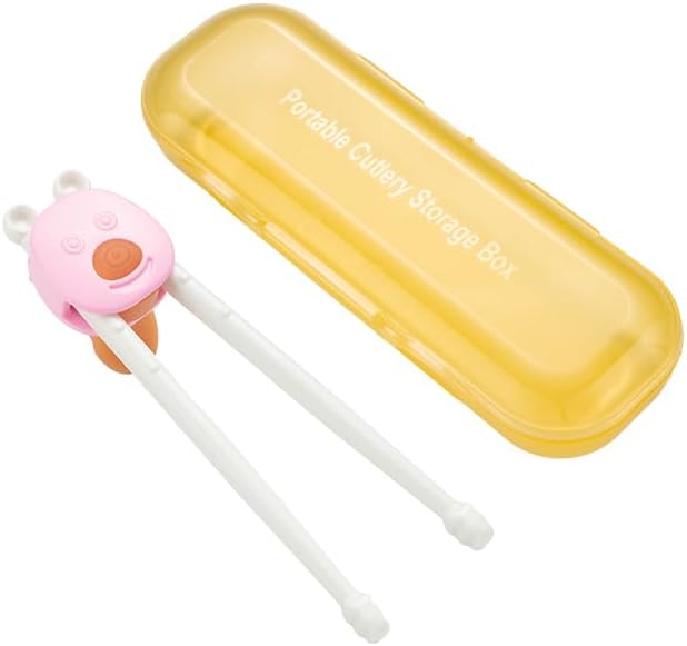 Adjustable Length Cute Bear Design Kids Training Chopsticks, BPA-Free Plastic Dishwasher Safe Utensils for Children, Easy Learning for Beginners (Pink)