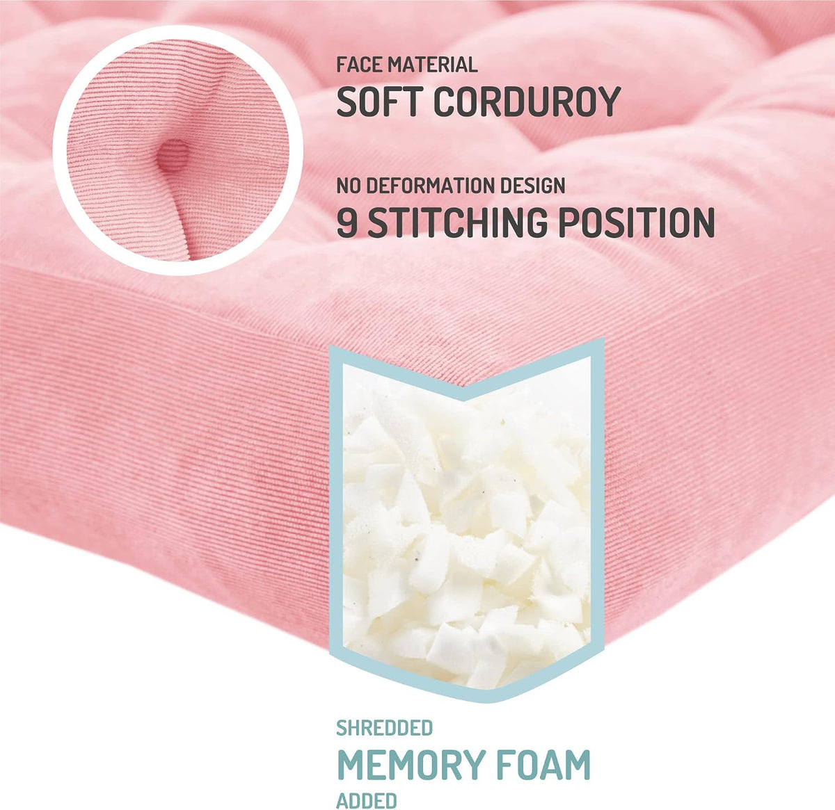 Large Floor Pillows for Adults, Square Meditation Cushion, 22 Inch Pink