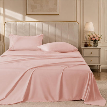 Pink Sheet Set, 4 Pieces Soft Bedding Queen Sheet Set, Breathable and Cooling,Includes 1 Fitted, 1 Flat, 2 Pillow Cases - Deep Pocket(Pink, Queen)