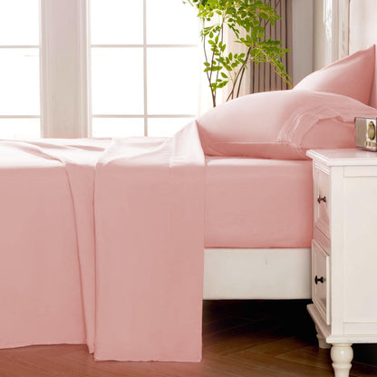 Pink Sheet Set, 4 Pieces Soft Bedding Queen Sheet Set, Breathable and Cooling,Includes 1 Fitted, 1 Flat, 2 Pillow Cases - Deep Pocket(Pink, Queen)
