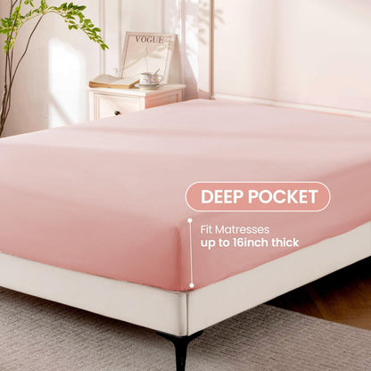 Pink Sheet Set, 4 Pieces Soft Bedding Queen Sheet Set, Breathable and Cooling,Includes 1 Fitted, 1 Flat, 2 Pillow Cases - Deep Pocket(Pink, Queen)