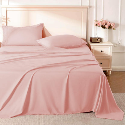 Pink Sheet Set, 4 Pieces Soft Bedding Queen Sheet Set, Breathable and Cooling,Includes 1 Fitted, 1 Flat, 2 Pillow Cases - Deep Pocket(Pink, Queen)