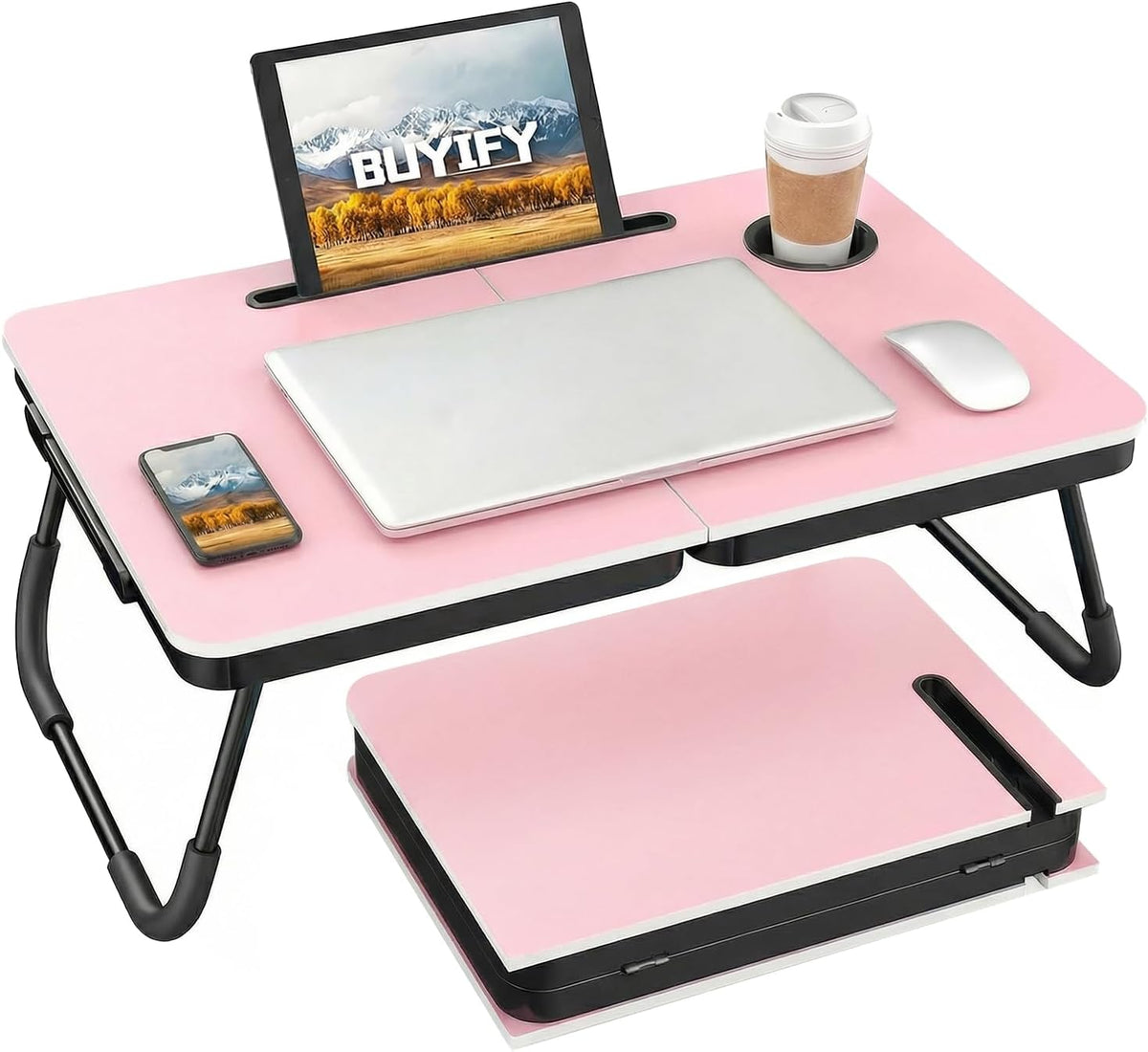 23.4" Foldable Lap Desk Bed Table with Cup Holder Portable Tray