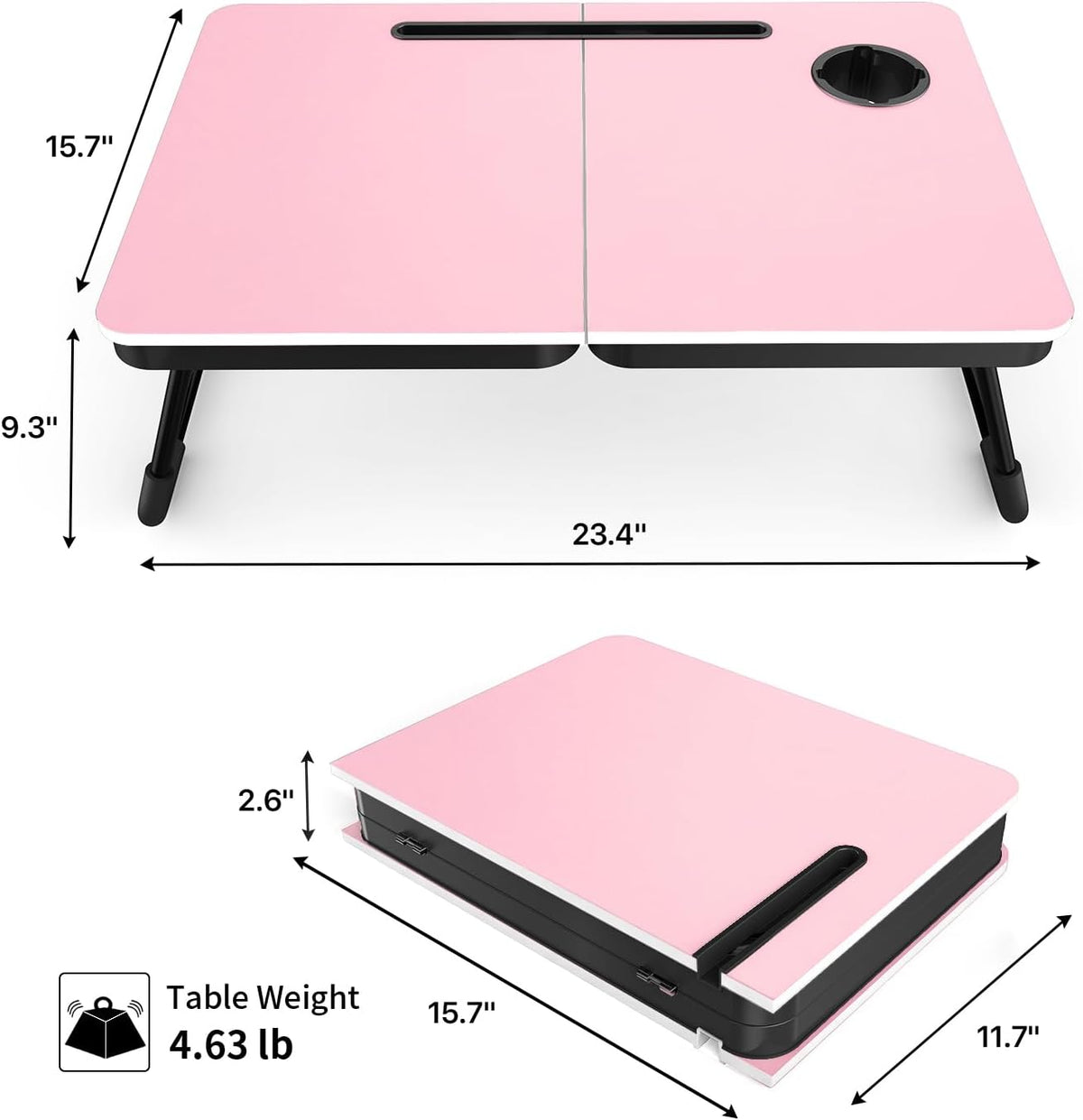 23.4" Foldable Lap Desk Bed Table with Cup Holder Portable Tray
