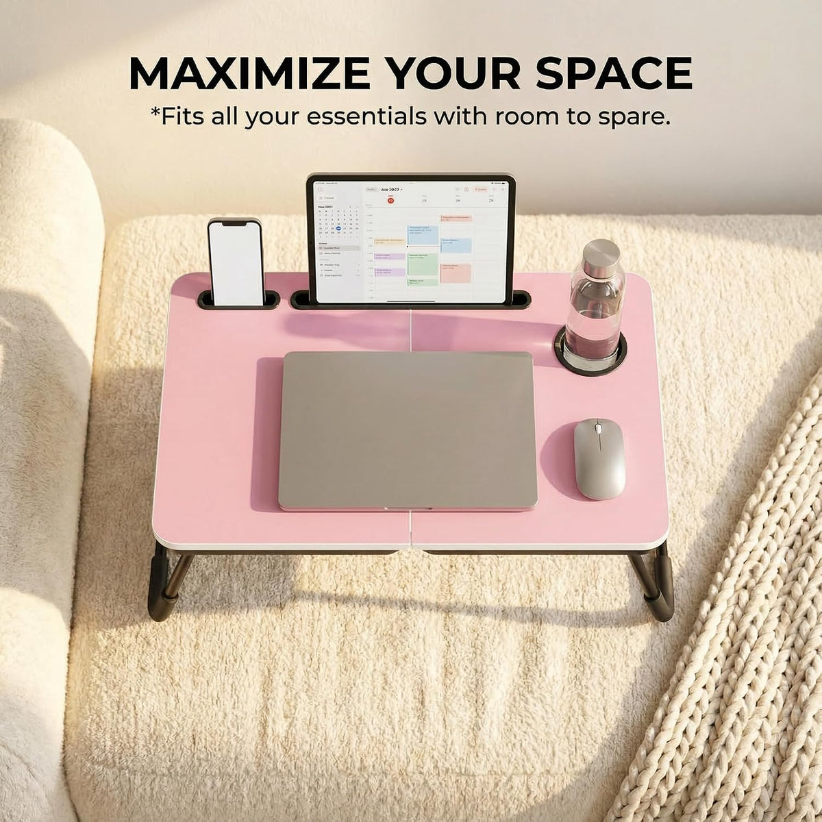 23.4" Foldable Lap Desk Bed Table with Cup Holder Portable Tray