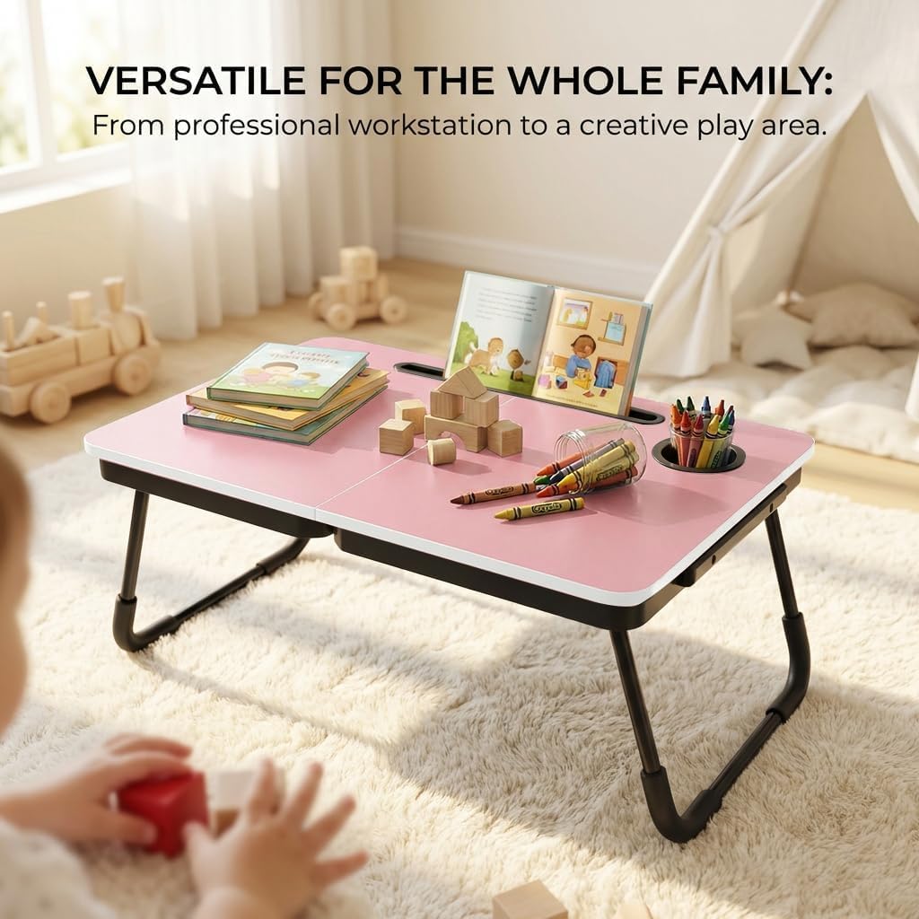 23.4" Foldable Lap Desk Bed Table with Cup Holder Portable Tray