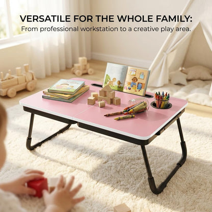 23.4" Foldable Lap Desk Bed Table with Cup Holder Portable Tray