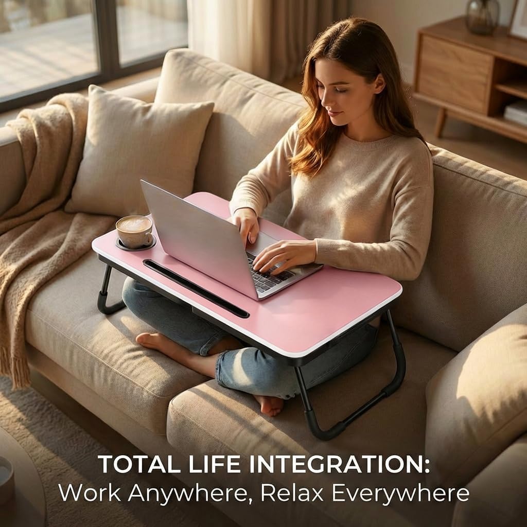 23.4" Foldable Lap Desk Bed Table with Cup Holder Portable Tray