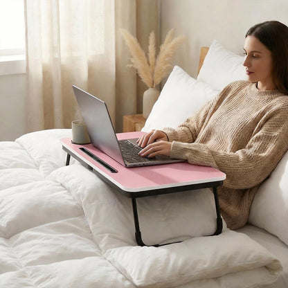 23.4" Foldable Lap Desk Bed Table with Cup Holder Portable Tray