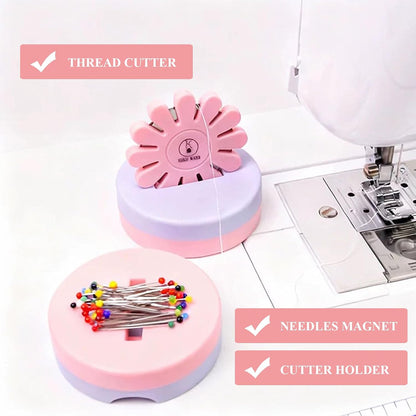 Thread Cutter Tool for Sewing, Flower Thread Cutting with Stand Quilting Supplies for Sewing Tools Magnetic Pins Holder Chain Piecing Blade Not Removable (Pink Case)
