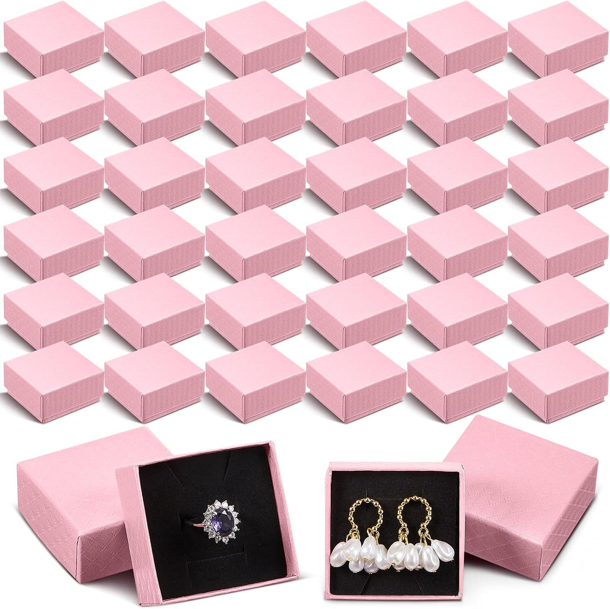 100 Pcs Jewelry Ring Boxes with Velvet Sponge Liner, Pink