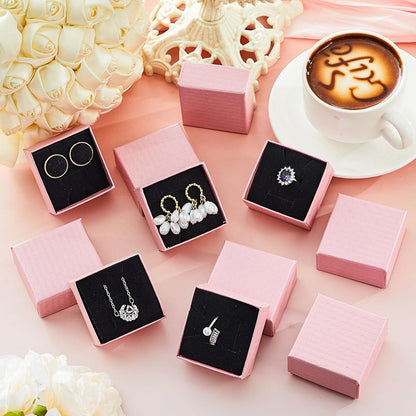 100 Pcs Jewelry Ring Boxes with Velvet Sponge Liner, Pink