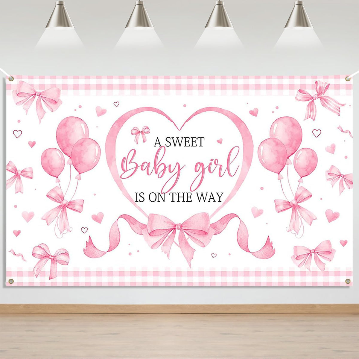 Pink Bow Baby Shower Banner Backdrop for Coquette Theme Baby Decorations, Coquette Baby Girl Baby Shower Party Decorations