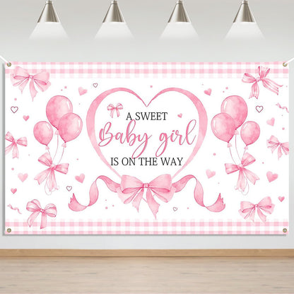 Pink Bow Baby Shower Banner Backdrop for Coquette Theme Baby Decorations, Coquette Baby Girl Baby Shower Party Decorations