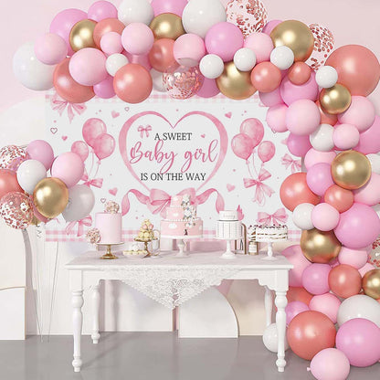 Pink Bow Baby Shower Banner Backdrop for Coquette Theme Baby Decorations, Coquette Baby Girl Baby Shower Party Decorations