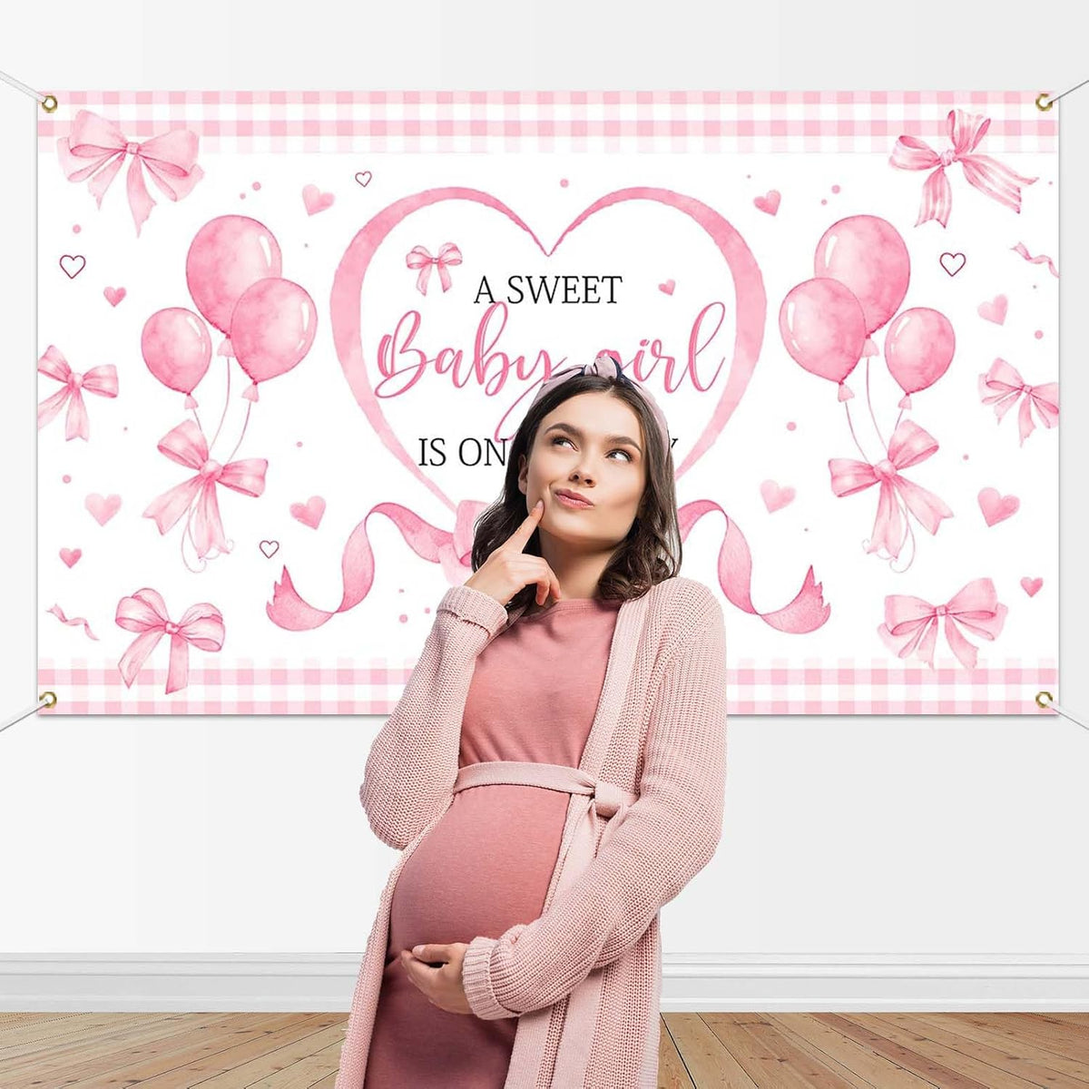 Pink Bow Baby Shower Banner Backdrop for Coquette Theme Baby Decorations, Coquette Baby Girl Baby Shower Party Decorations