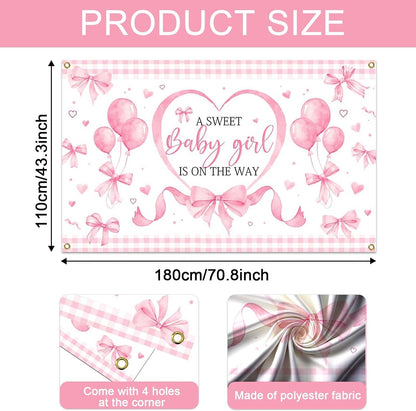 Pink Bow Baby Shower Banner Backdrop for Coquette Theme Baby Decorations, Coquette Baby Girl Baby Shower Party Decorations
