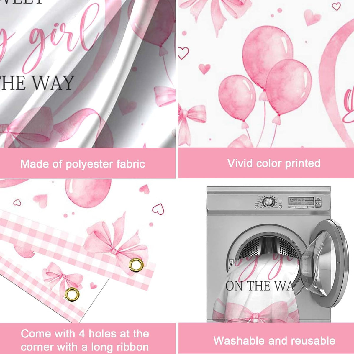 Pink Bow Baby Shower Banner Backdrop for Coquette Theme Baby Decorations, Coquette Baby Girl Baby Shower Party Decorations