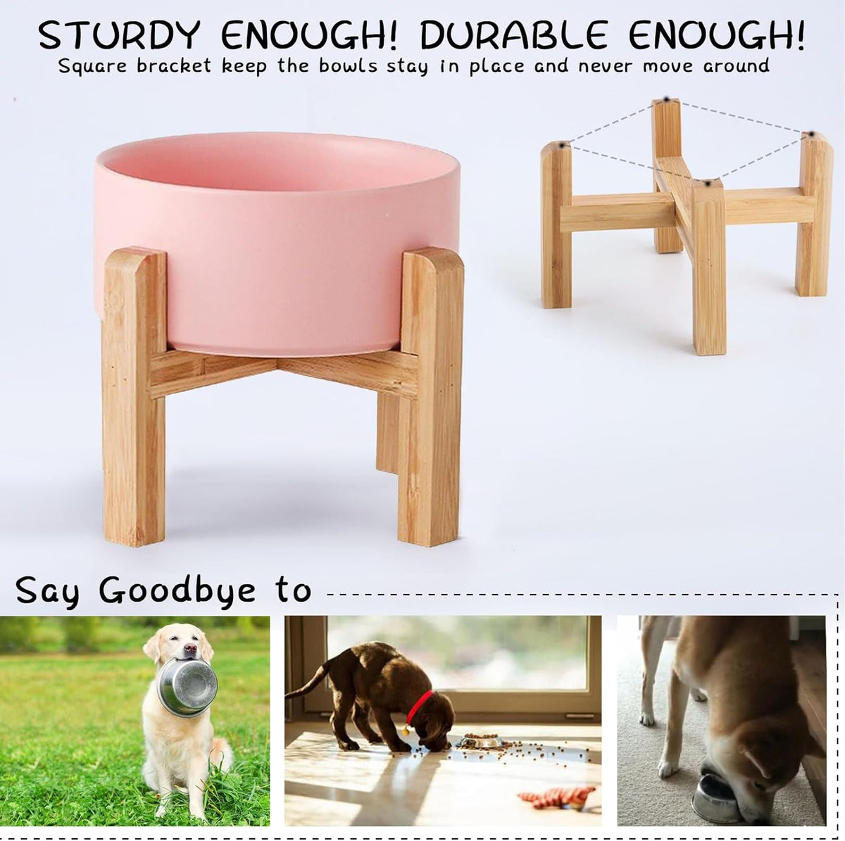 Petygooing 28 OZ Pink Elevated/Raised Ceramic Dog Bowl for Small and Medium Breeds, Dog Food Water Dish with Stand,Pet Feeding Bowl with Anti Slip Rubber for Cats Small and Medium Dogs (3.6 Cups)
