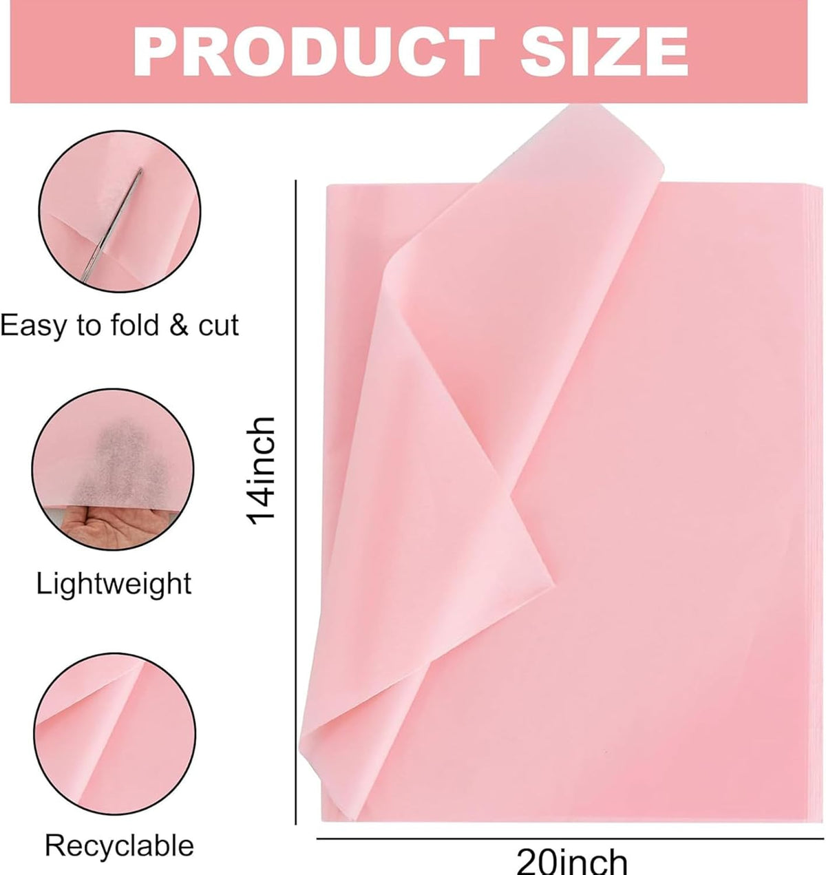130 Sheets Pink Tissue Paper Bulkfor Gift Bags, 14 x 20 Inches GiftWrapping Tissue Paper Art Crafts StuffingFloral Packaging Birthday WeddingGraduation Party Decorations