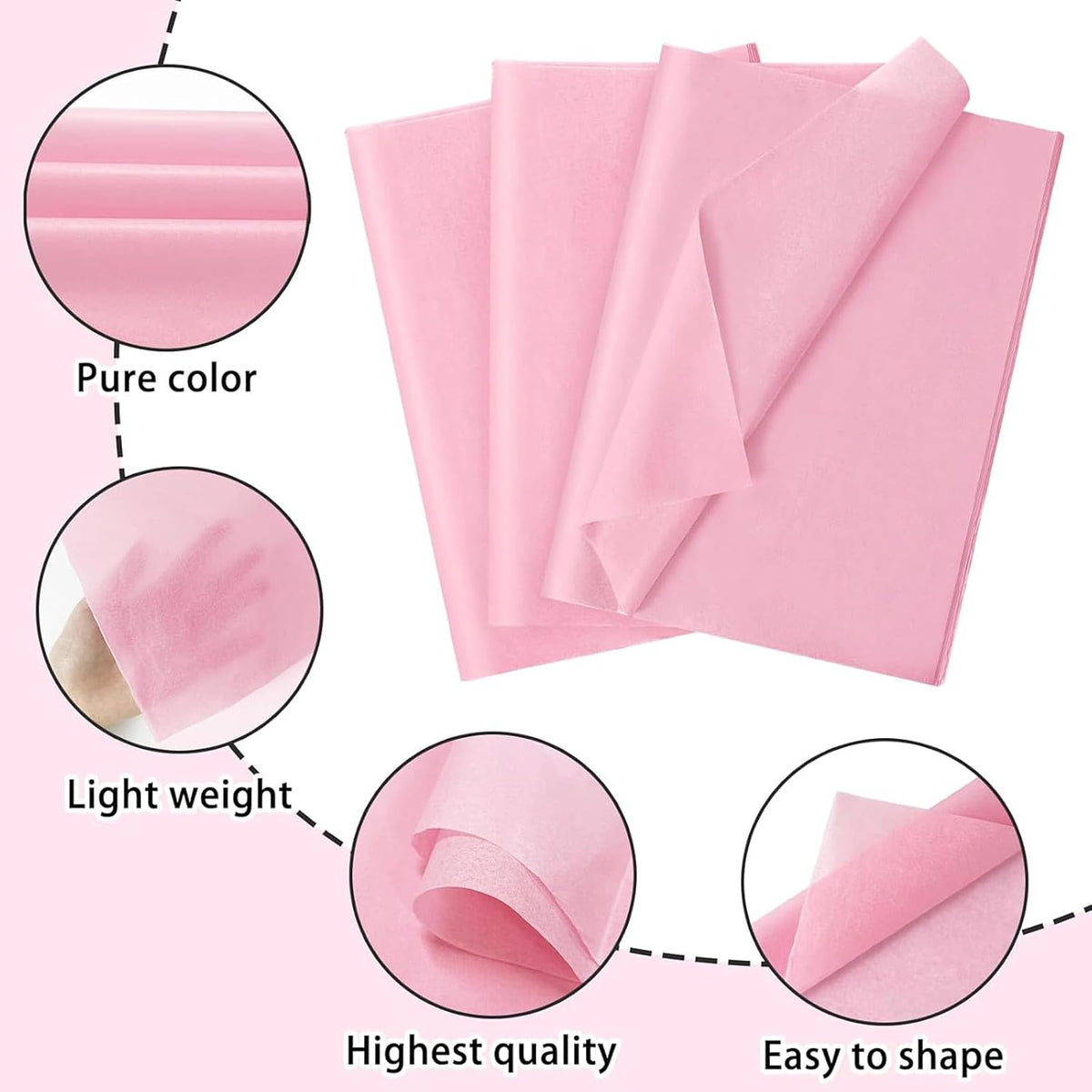 130 Sheets Pink Tissue Paper Bulkfor Gift Bags, 14 x 20 Inches GiftWrapping Tissue Paper Art Crafts StuffingFloral Packaging Birthday WeddingGraduation Party Decorations