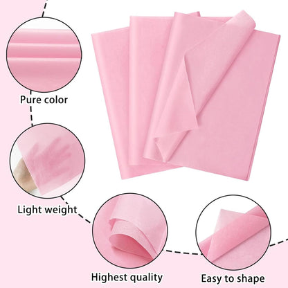 130 Sheets Pink Tissue Paper Bulkfor Gift Bags, 14 x 20 Inches GiftWrapping Tissue Paper Art Crafts StuffingFloral Packaging Birthday WeddingGraduation Party Decorations