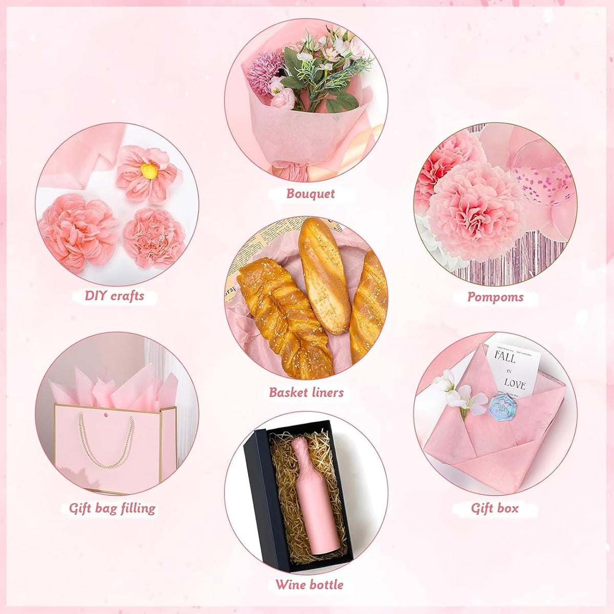 130 Sheets Pink Tissue Paper Bulkfor Gift Bags, 14 x 20 Inches GiftWrapping Tissue Paper Art Crafts StuffingFloral Packaging Birthday WeddingGraduation Party Decorations