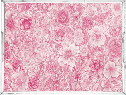 Retro Floral Rose Pink Serving Tray 12" x 16" Acrylic Trays with Handles Decorative Serving Platter for Coffee, Breakfast in Bed, Dinner, Appetizers, Patio, Party