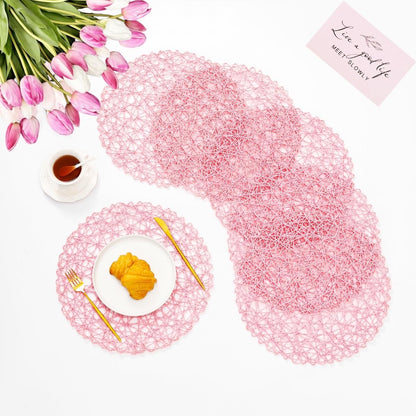 Pink Round Placemats Set of 12 for Dining Table, 13 Inches Paper Woven Boho Small Decorative Circle Place Mat for Wedding Christmas Thanksgiving Day Holiday Dinner, Pink