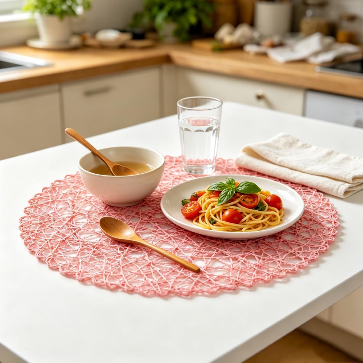 Pink Round Placemats Set of 12 for Dining Table, 13 Inches Paper Woven Boho Small Decorative Circle Place Mat for Wedding Christmas Thanksgiving Day Holiday Dinner, Pink