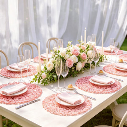 Pink Round Placemats Set of 12 for Dining Table, 13 Inches Paper Woven Boho Small Decorative Circle Place Mat for Wedding Christmas Thanksgiving Day Holiday Dinner, Pink