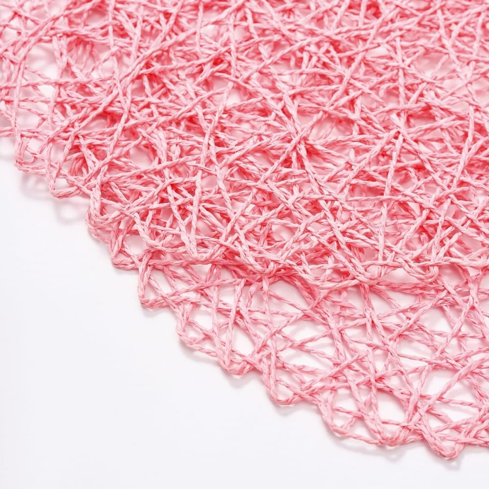 Pink Round Placemats Set of 12 for Dining Table, 13 Inches Paper Woven Boho Small Decorative Circle Place Mat for Wedding Christmas Thanksgiving Day Holiday Dinner, Pink
