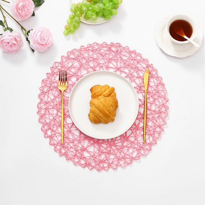 Pink Round Placemats Set of 12 for Dining Table, 13 Inches Paper Woven Boho Small Decorative Circle Place Mat for Wedding Christmas Thanksgiving Day Holiday Dinner, Pink
