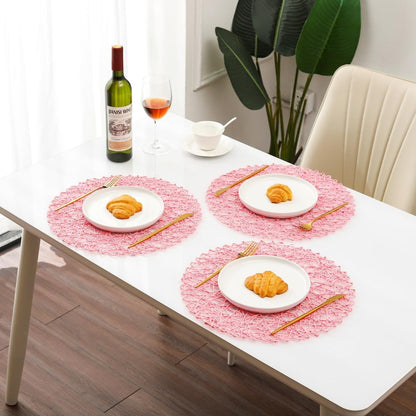 Pink Round Placemats Set of 12 for Dining Table, 13 Inches Paper Woven Boho Small Decorative Circle Place Mat for Wedding Christmas Thanksgiving Day Holiday Dinner, Pink
