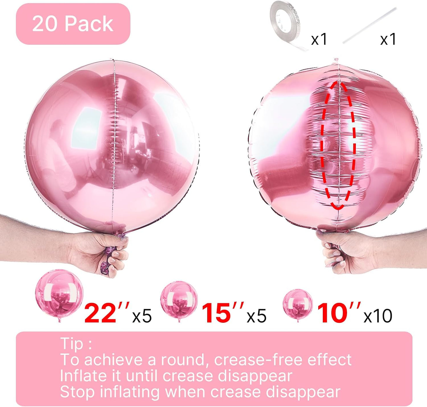 Pearl Pink Foil Balloons 20pcs Large Round Giant Jumbo 4D Balloons