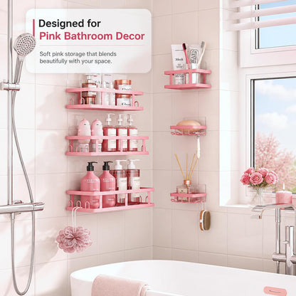 Pink Shower Caddy 6 Pack, Adhesive Shower Shelves