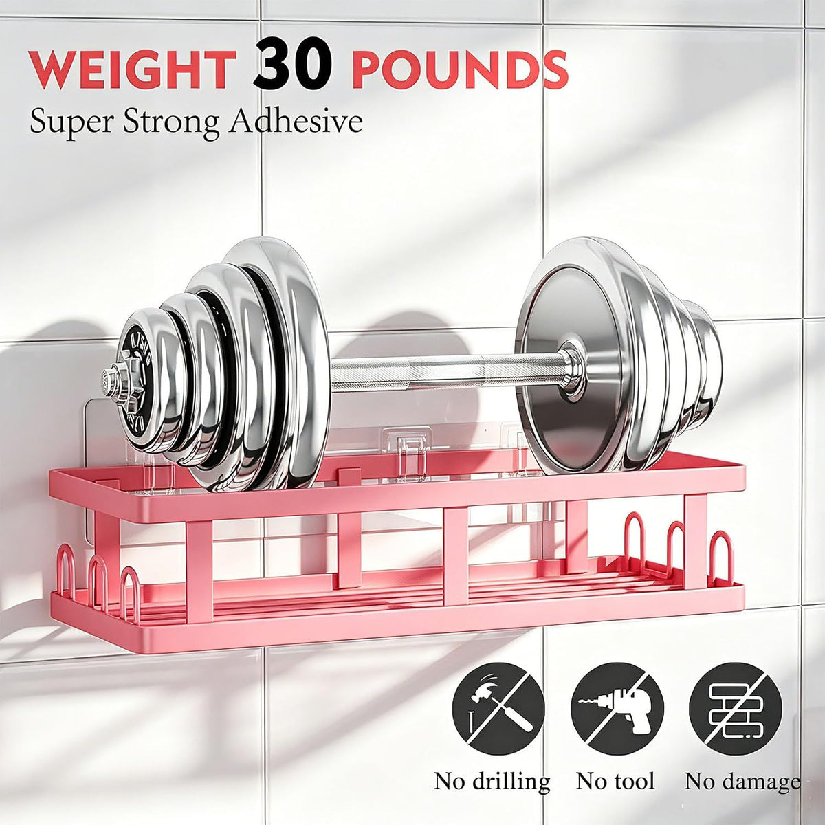 Pink Shower Caddy 6 Pack, Adhesive Shower Shelves