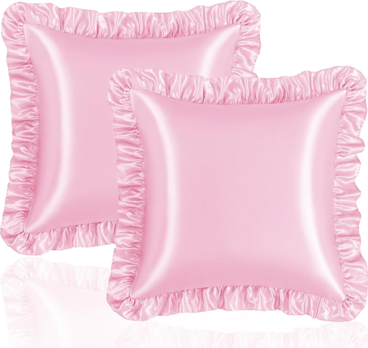 Pink Ruffle Pillow Covers, 18 x 18 Inch, Set of 2