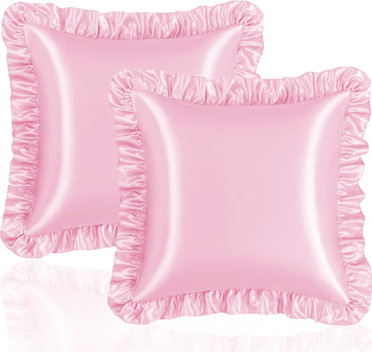 Pink Ruffle Pillow Covers, 18 x 18 Inch, Set of 2